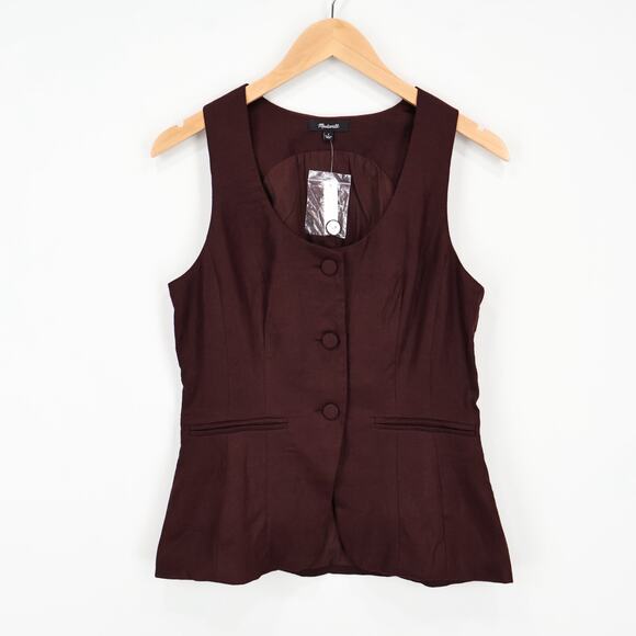 Madewell Linen Scoopneck Cutaway Vest Chocolate Raisin Brown Size 4 NWT - Picture 2 of 8